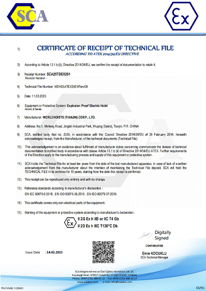 ATEX-SCA25TDEX251 - Worldhoist - Explosion Proof Electric Hoist (Signed)_00